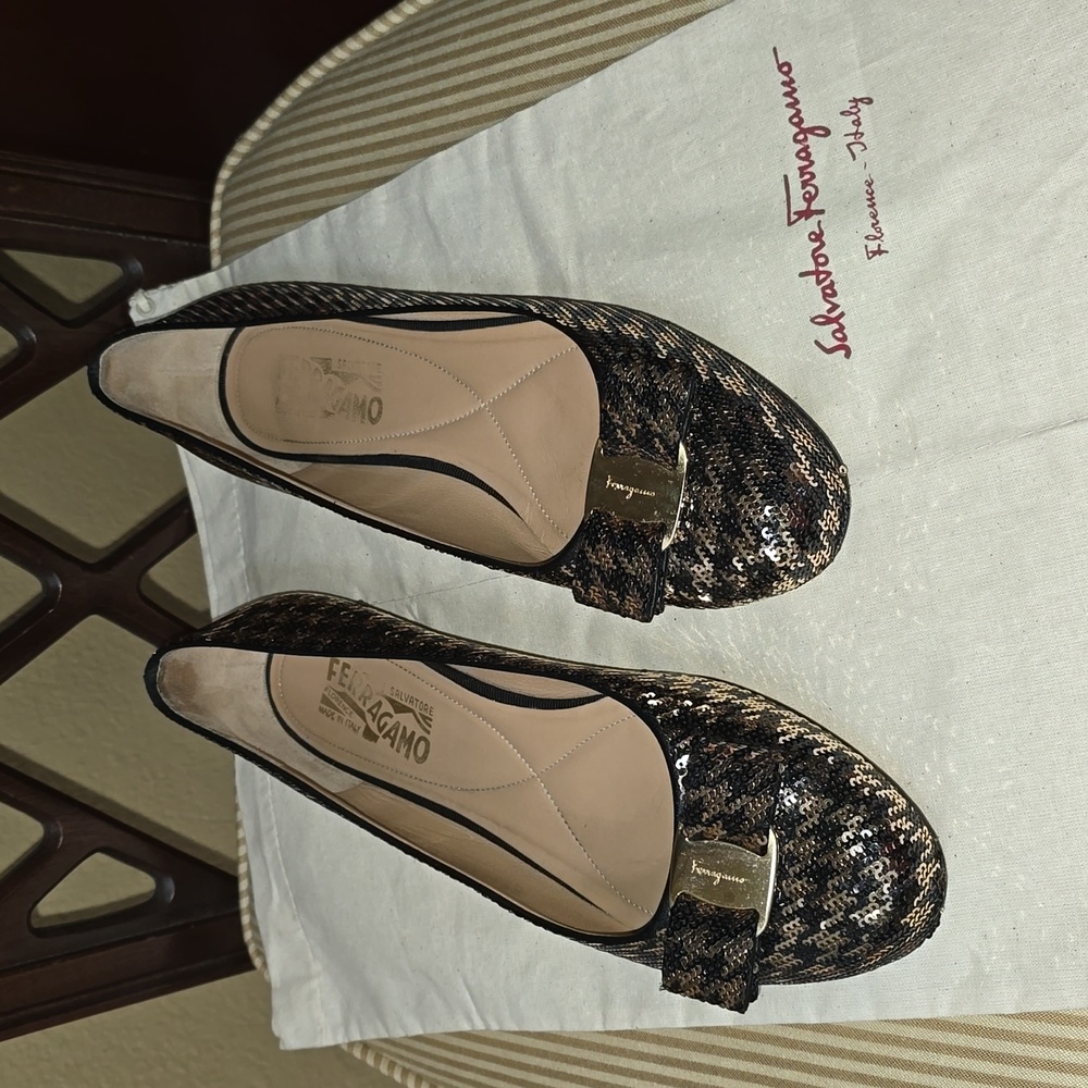 Salvatore Ferragamo Varina - Black/ Gold Sequin Houndstooth Pattern